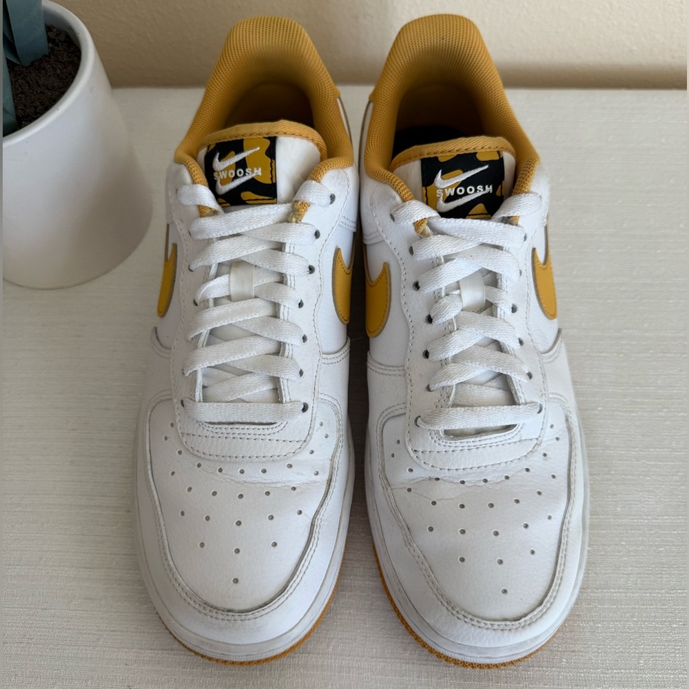 Nike Air White/Gold Leather Casual Sneakers - Picture 2 of 12
